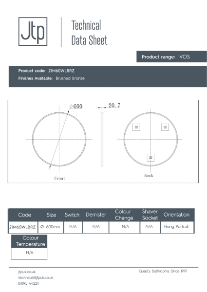 VOS Mirrors Without Light – Product Data Sheet