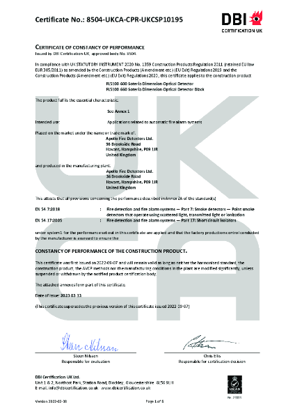 Certificate of constancy of performance
