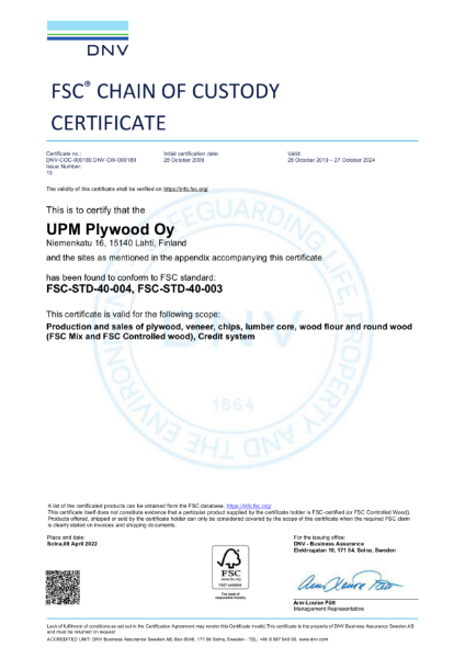 Chain of Custody Certification