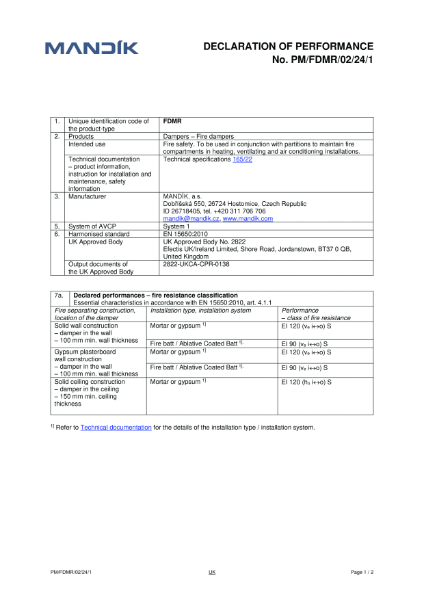 FDMR – Declaration of performance (UKCA)
