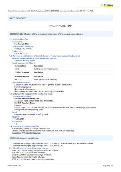 Safety Data Sheet - Pro-Prime® TPO 1 Litre