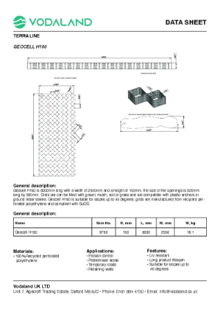 Geocell H150 data sheet