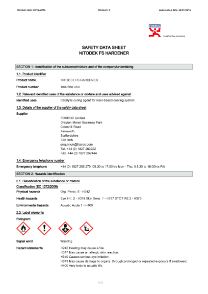 Nitodek FS Hardener Safety Datasheet