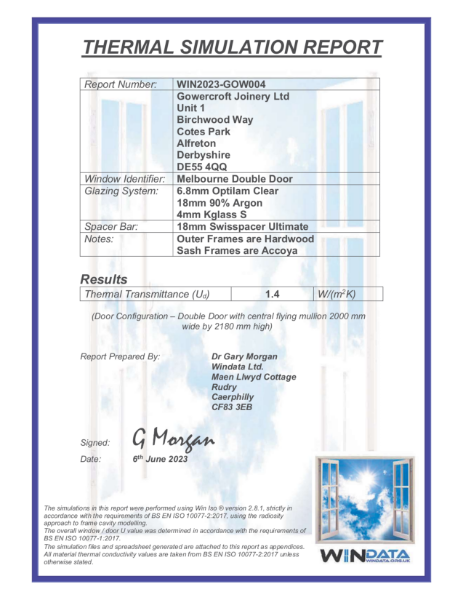 Thermal Simulation Report - Gowercroft Double Timber Door