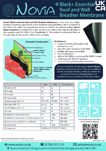 Novia Black + Essential Roof and wall Breather Membrane