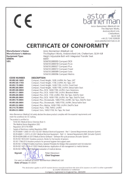 CE Certificate for Astor Compact Range