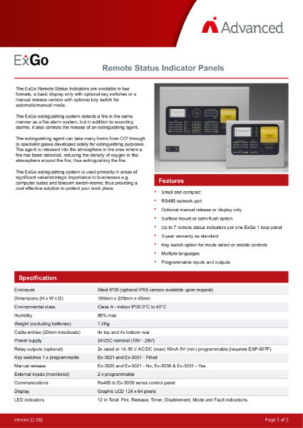 Datasheet - ExGo Remote Status Indicator Control Panel