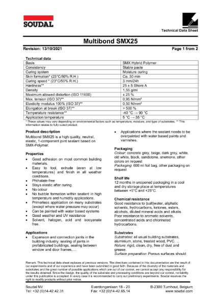 Multibond SMX25 Flex & Seal - Technical Data Sheet