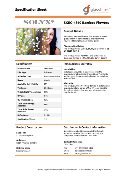 SXEG-4860 Bamboo Flowers Specification Sheet