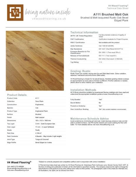 A111 Brushed Matt Oak I Technical Datasheet