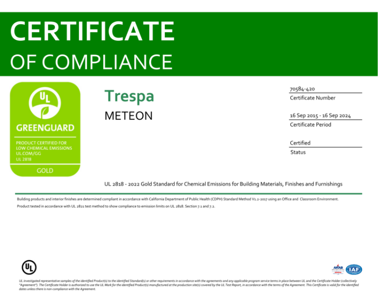Greenguard Gold certificate Trespa® Meteon®