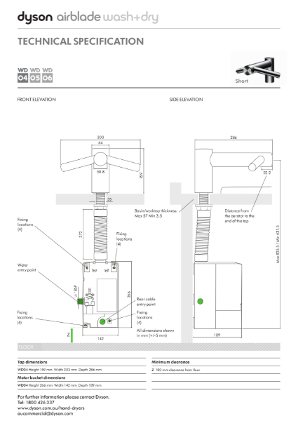 Technical specification - Dyson Airblade wash + dry