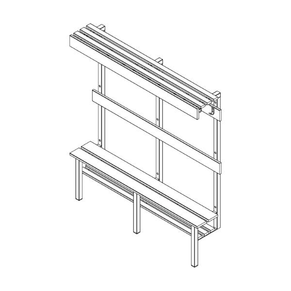 Wall And Floor Fixed Cloak Room Benching With Shoe Shelf, Peg Rail And Shelf Over (WAS1 Series)