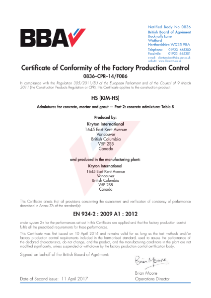 BBA Certificate of Conformity 