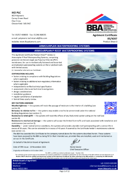 BBA Agrément Certificate