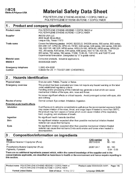 Material Data and Safety Sheet - Plastic Roof Vents