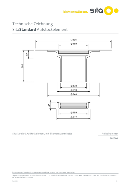 60-160mm SitaStandard Extension Unit - Technical Drawing