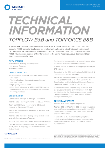 Topflow Block & Beam structural toppings technical data sheet