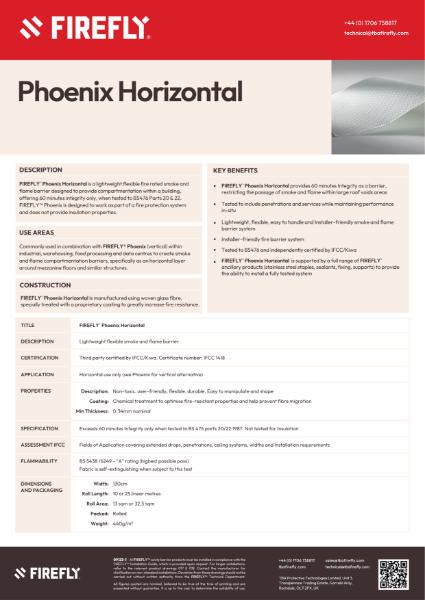 FIREFLY™ Phoenix Horizontal Smoke & Flame Barrier - Data Sheet
