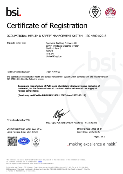 Occupational Health & Safety Management System 
ISO 45001:2018