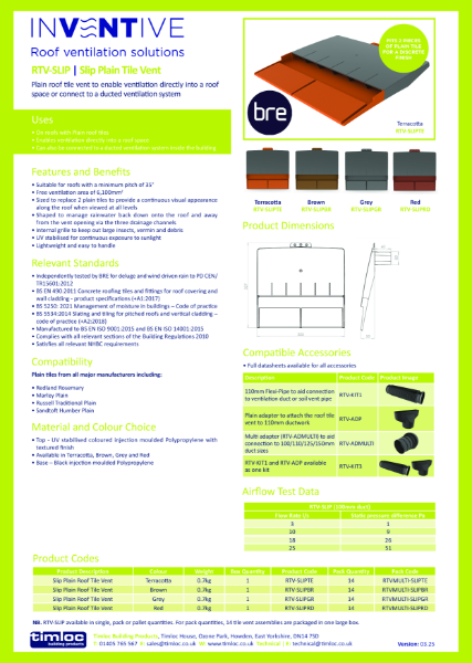 Slip Plain Roof Tile Vent Datasheet
