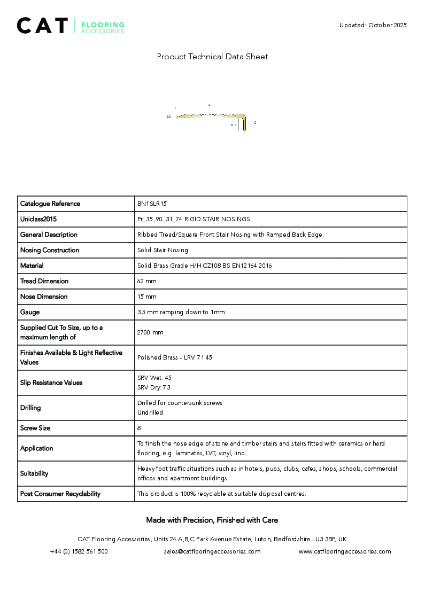 BN1SLR15 Polished Brass Technical Datasheet