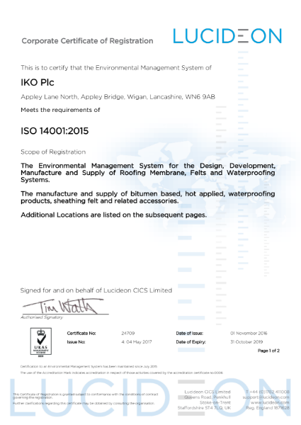 ISO 14001:2015 Certificate (Clay Cross)
