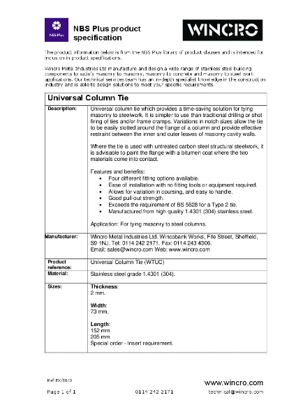 WTUC-Universal-Column-Tie-NBS-Datasheet-(EX-88-0)
