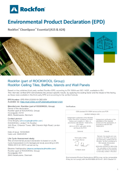 EPD Rockfon CleanSpace Essential A-edge