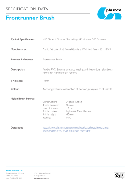 Frontrunner Brush Specification Data