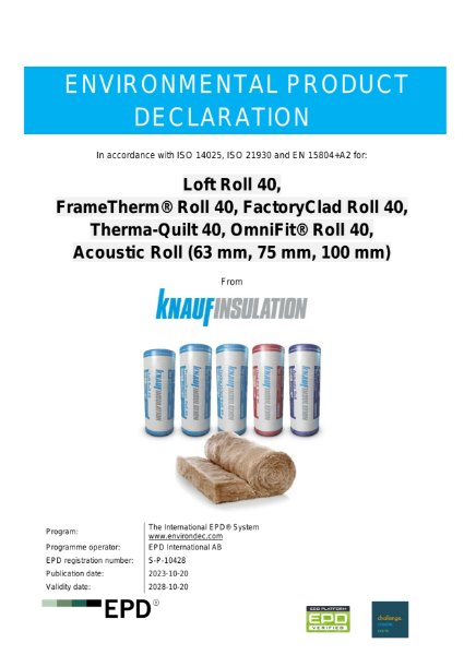 Knauf Insulation Loft Roll 40, FrameTherm® Roll 40, FactoryClad Roll 40, Therma-Quilt 40, OmniFit® Roll 40, Acoustic Roll (63 mm, 75 mm, 100 mm) EPD - EN - UK&I