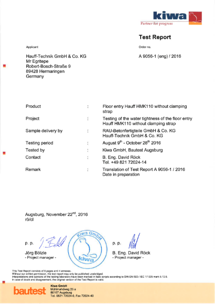 Hauff-Technik KG-FIX Wall Collar - Test Report