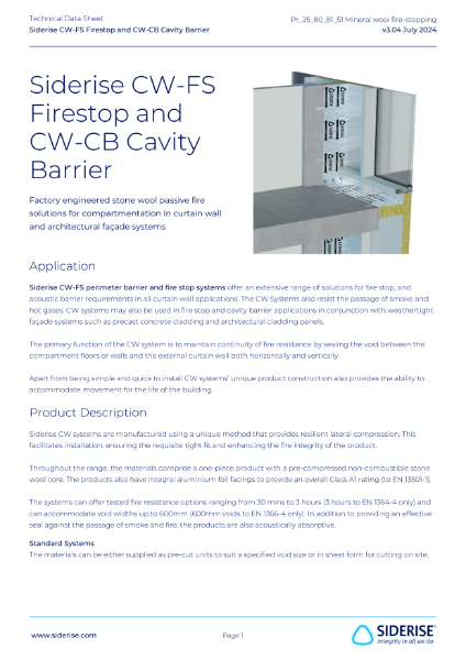 Siderise CW-FS | Perimeter Barriers and Firestops for Curtain Walling – Technical Data v3.04