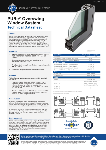 PURe® Overswing Window Technical Datasheet