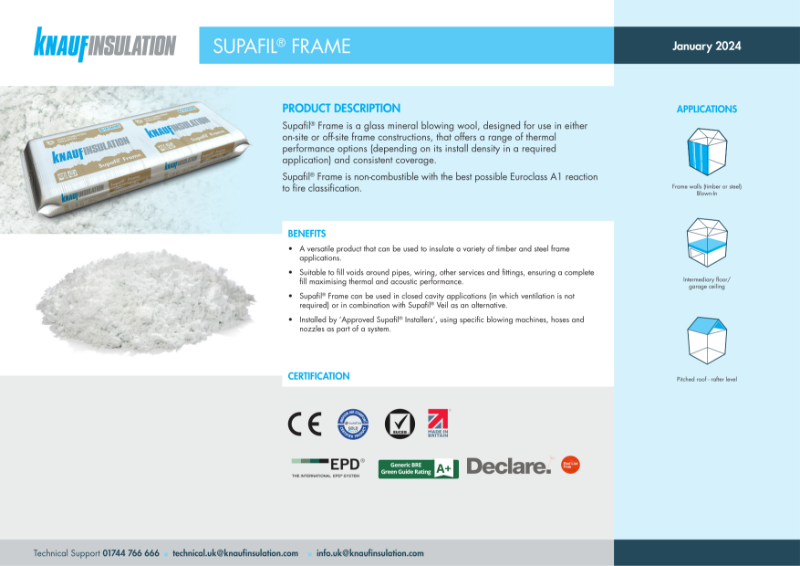 Knauf Insulation Supafil® Frame - Product Datasheet