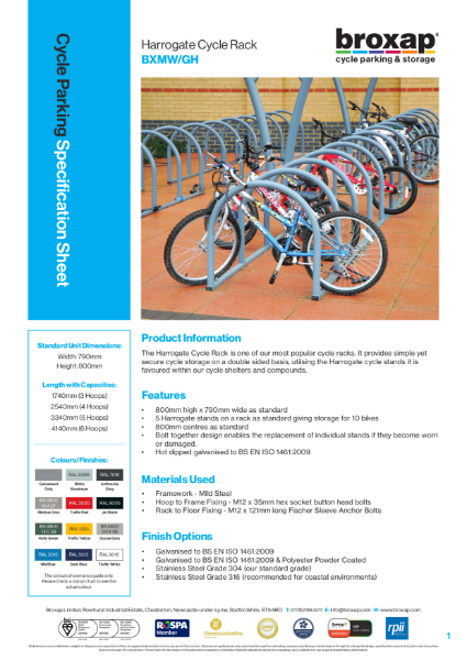Harrogate Cycle Stand Specification Sheet