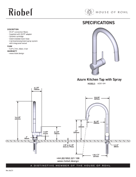 Azure Single Lever Kitchen Mixer With Pull Down Spray - PDS