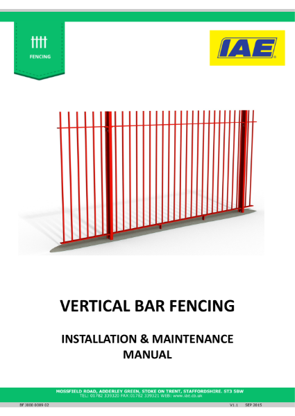 IAE Vertical Bar Railing Installation and Maintenance Manual