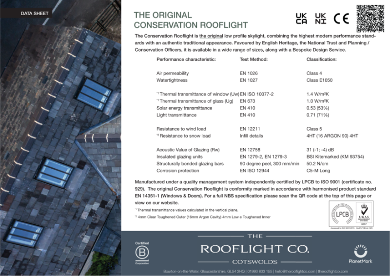 The Original Conservation Rooflight Data Sheet