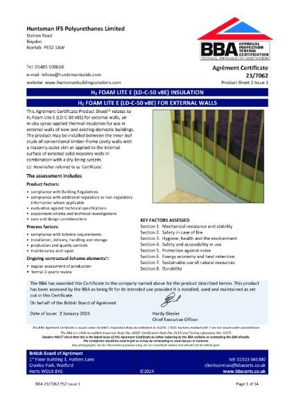 H2Foam Lite E Walls - BBA Certificate