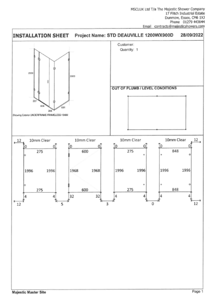 Installation Sheet - Deauville 1200mm x 900mm