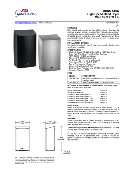 TURBO-Chic Specification Sheet