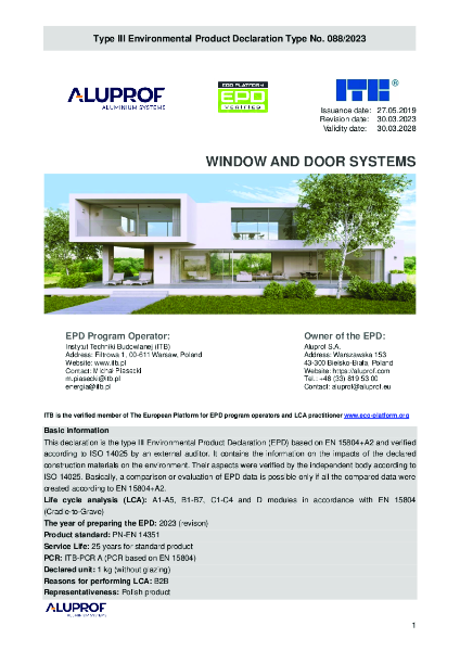  Environmental Product Declaration (EPD) Windows & Doors