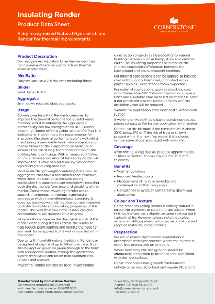 Insulating Render - Product Data Sheet