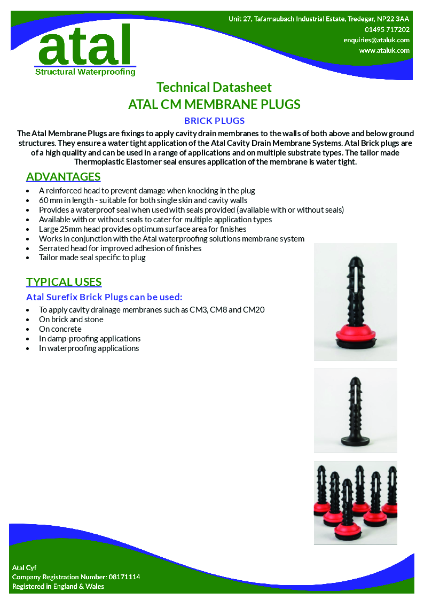 Atal CM Membrane Plugs Datasheet