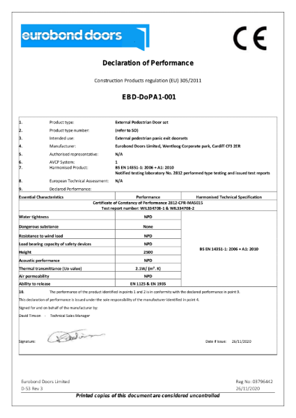 Declaration of Performance - EBD-DoPA1-001