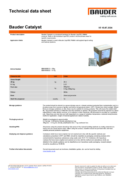 Bauder Catalyst - Technical Data Sheet