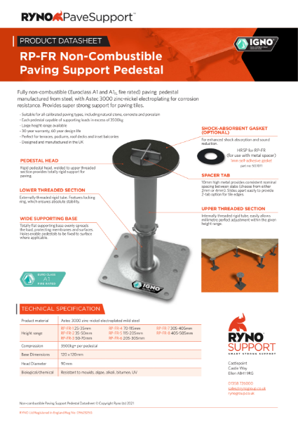 Datasheet  RP-FR Non-Combustible Paving Support Pedestal