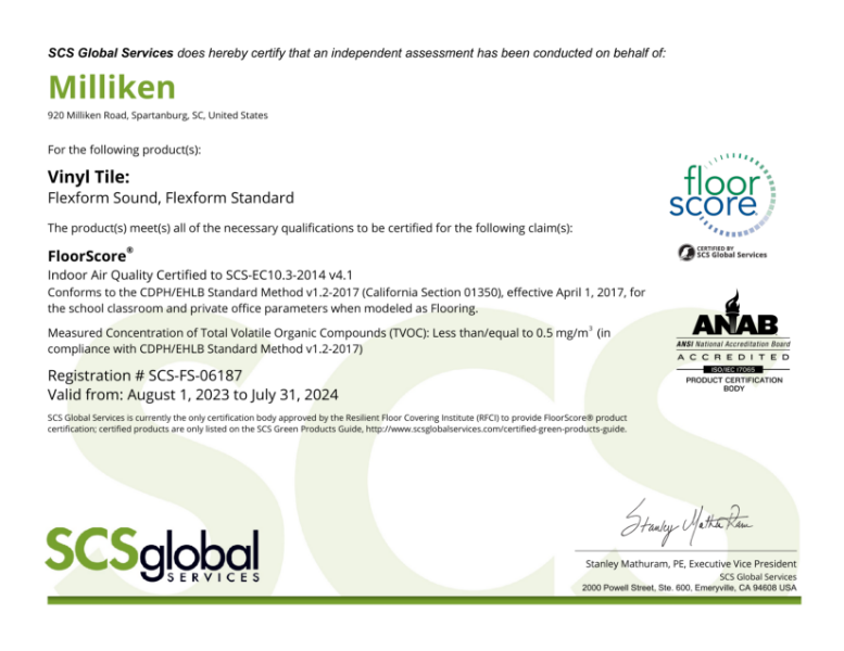 Floorscore - Indoor Air Quality Certification (First Call)