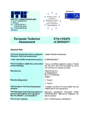 European Technical Assessment - R-RB Rawlbolt®
